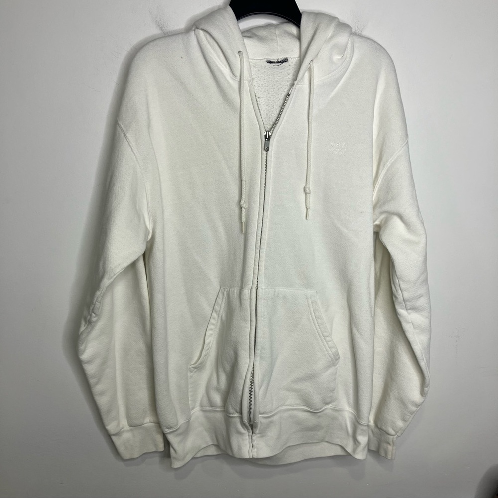 White USA Olympics‎ full zip jacket hooded sweatshirt unisex sizing casual